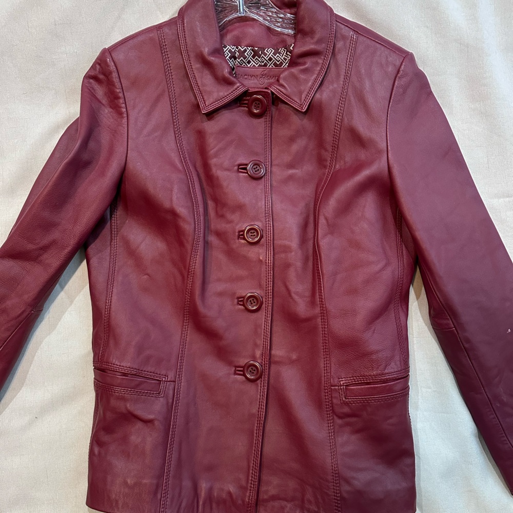 Classic Women's Burgundy Leather Jacket